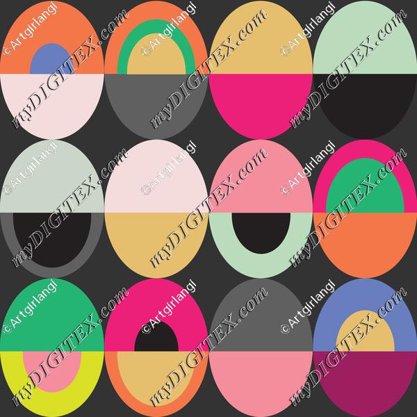 Oval Mid Century Orange Yellow Pink Green Grays Geometric Black White Gray Background