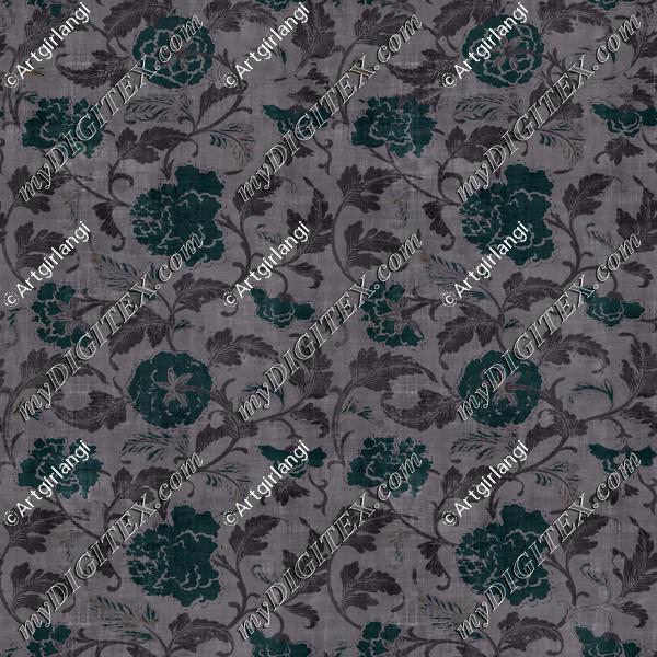 Vine Floral Gray Teal Antique Texture Overlay