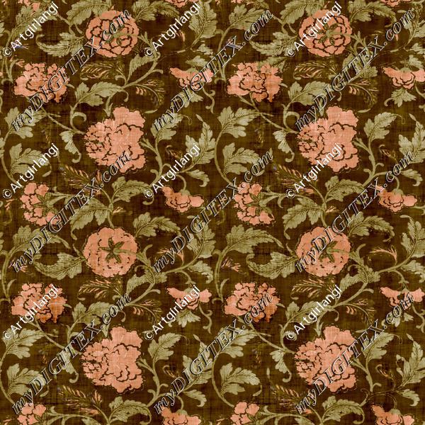 Vine Floral Green Peach Pink Antique Texture Overlay