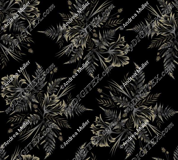 Ferns and Parrot Tulips - Black