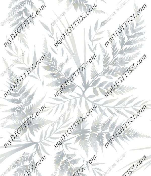 Watercolour Ferns - White Grey