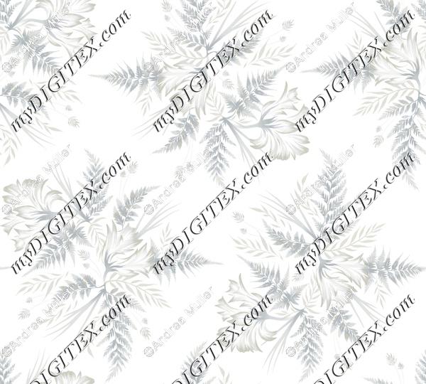 Ferns and Parrot Tulips - White Grey