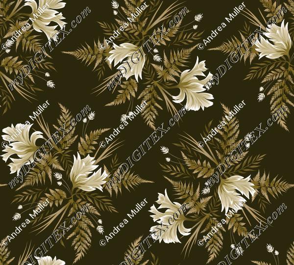 Ferns and Parrot Tulips - Olive Green White