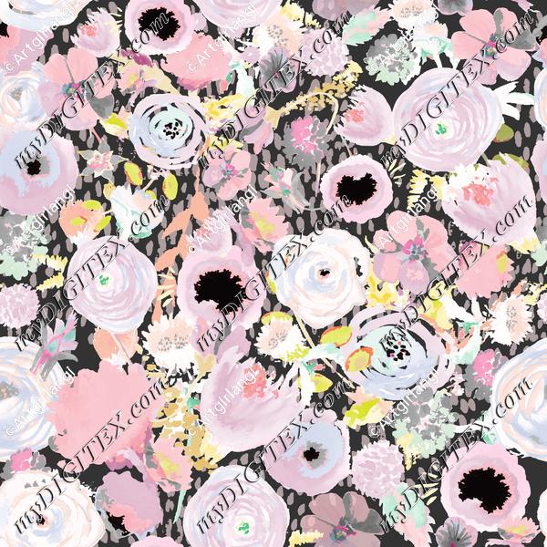 Pink Black Watercolor Floral