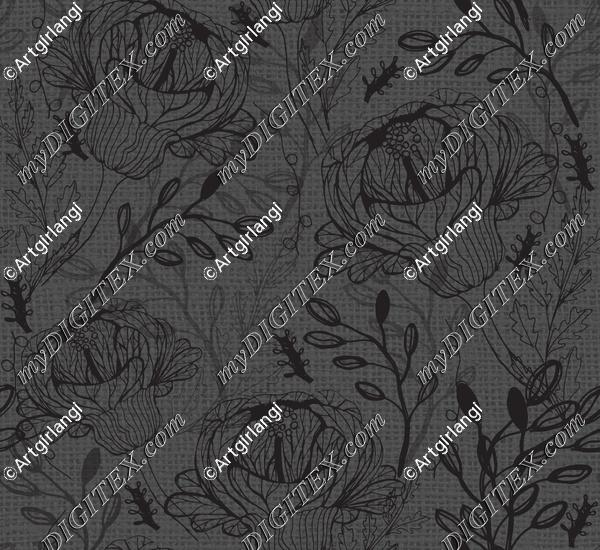 ranunculus floral black gray