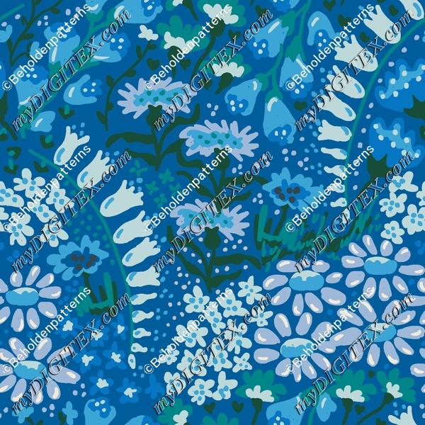 Vintage flower 20s wallpaper - blue and greens on Blue