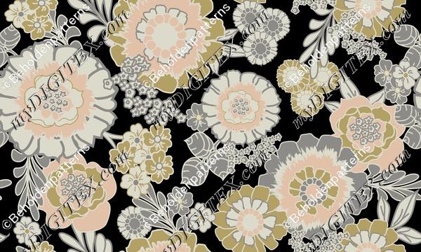 Vintage retro flower in grey, beige and pink