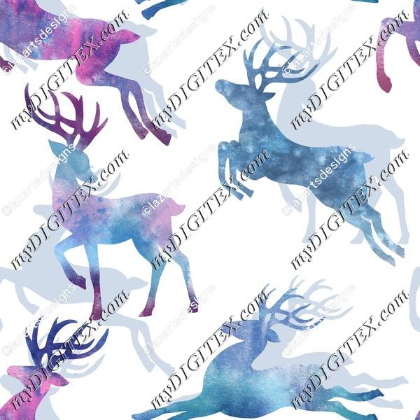 Watercolour reindeers Christmas winter seamless pattern