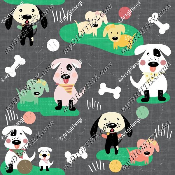 Dogs Playing Outdoors Cartoon Dogs