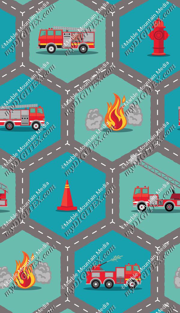 Fire Engine Fabric -Roading Hex Diagonal