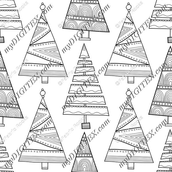 Funky Christmas Trees Coloring