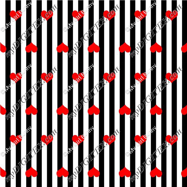 black and white striped with red hearts