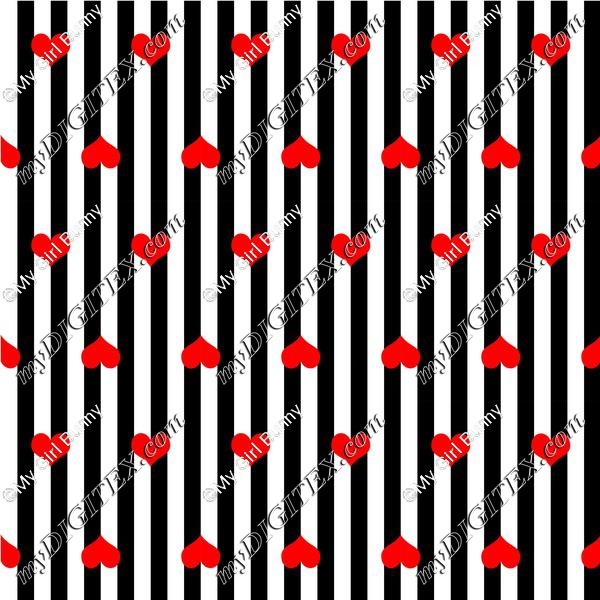 black and white striped with red hearts