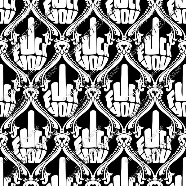 FU Damask (white on black)