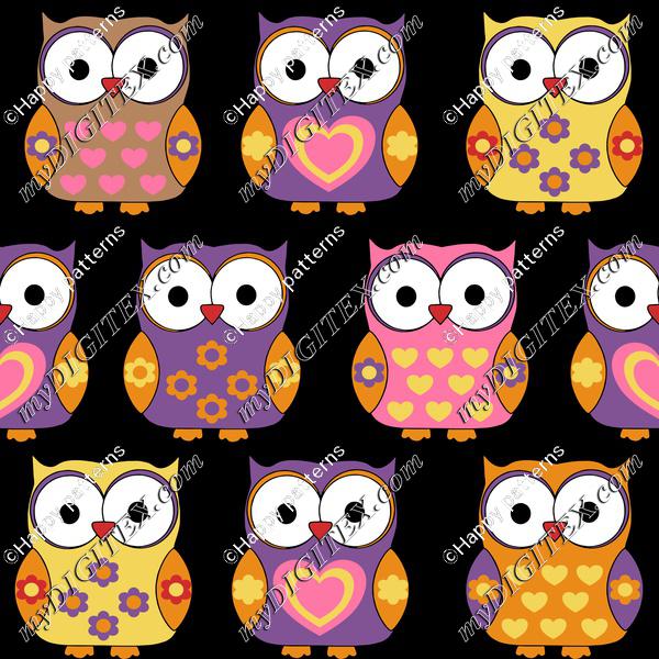 Cute owls on black