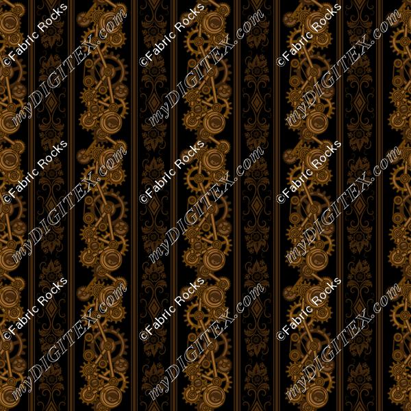 Steampunk Damask Stripes (on black)