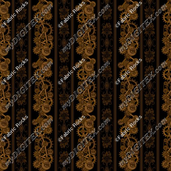 Steampunk Damask Stripes (on black)