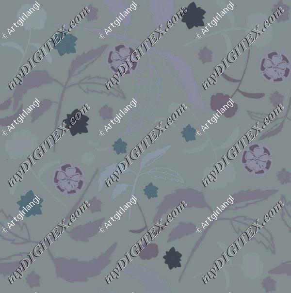 Floral with leaves in blue