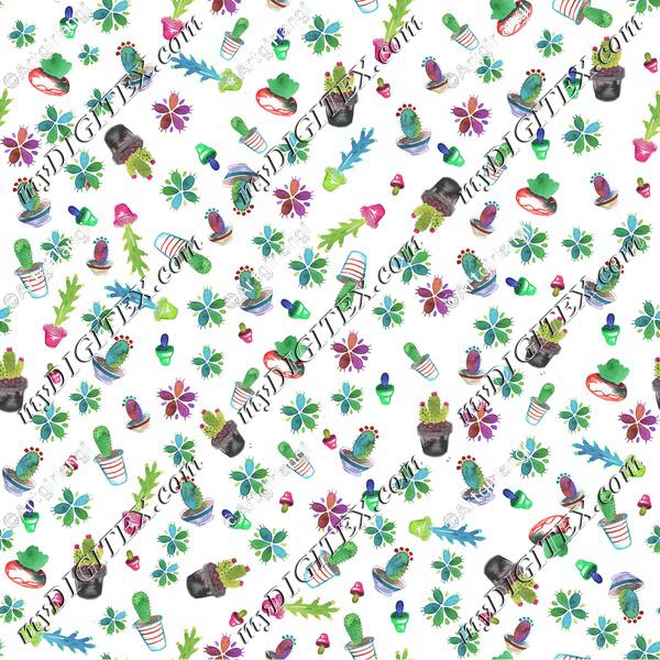 Watercolor Cactus Repeating Pattern flattened