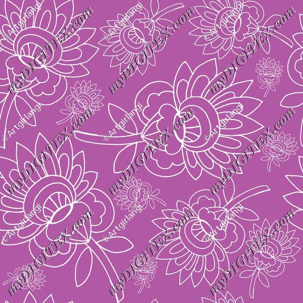 purple background white floral hand drawn