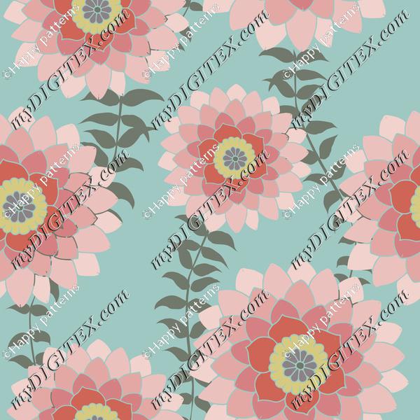 Round Pink Mandala Flowers on light blue