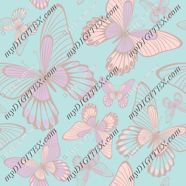 Butterflies pastelcolors on light blue