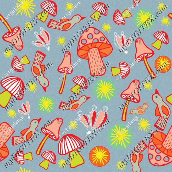 Colorful mushroom pattern B-01