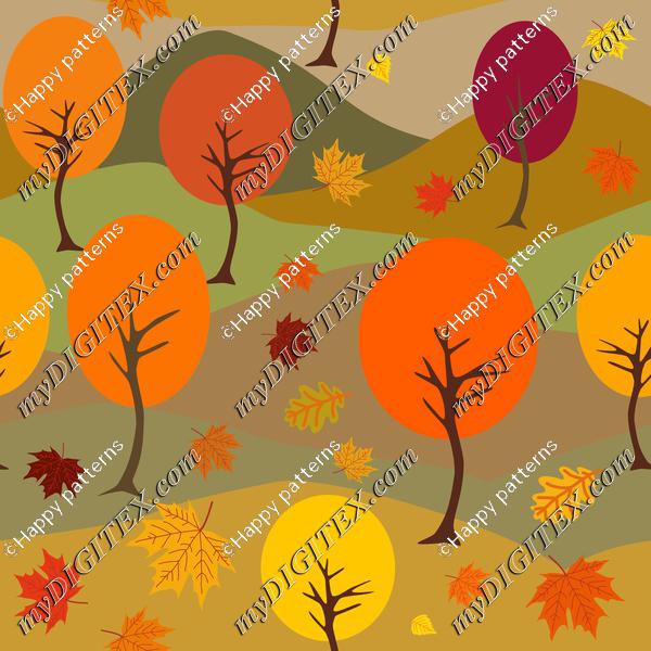 Autumn Landscape, Fall Trees and Leaves