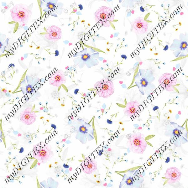 Pink blue flowers pattern