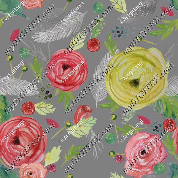 Beautiful Floral Watercolor Lt. Gray BG.
