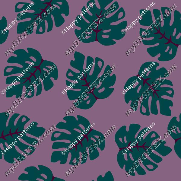 Tropical Leaves Quetzal Green on Purple