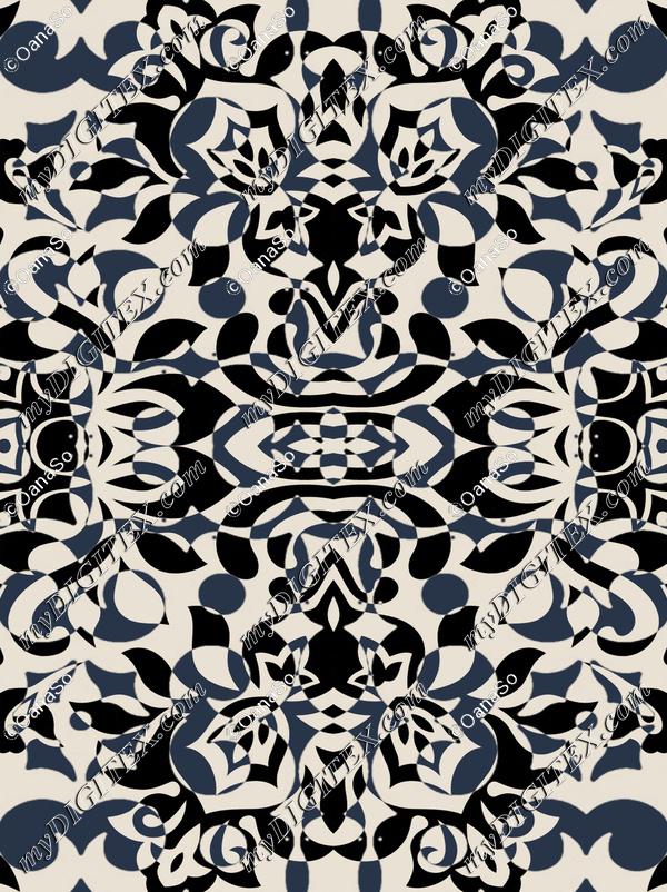 Stylised petals art deco beige black wallpaper