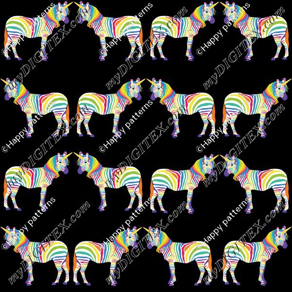Rainbow unicorn Zebras on black