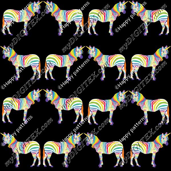 Rainbow unicorn Zebras on black