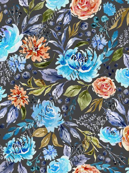 Floral Watercolor Garden Dark Gray Rev