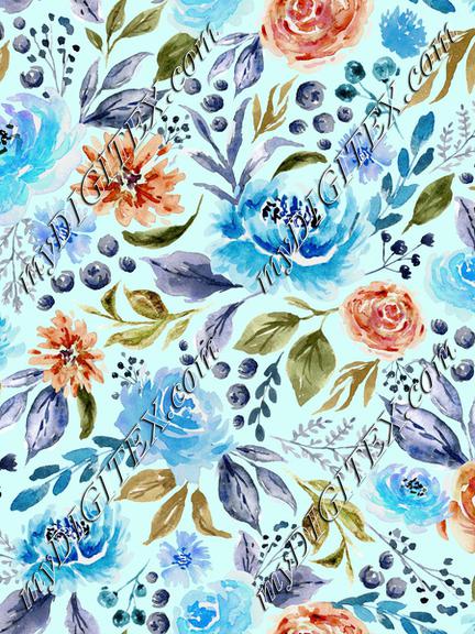 Floral Watercolor Garden V01 Light Blue Rev