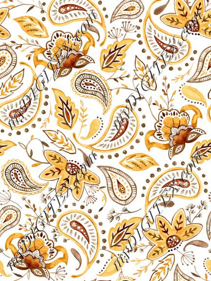 Lovely Paisley Florals Mustard Rev1