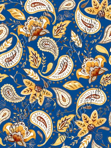 Lovely Paisley Florals Mustard-Blue