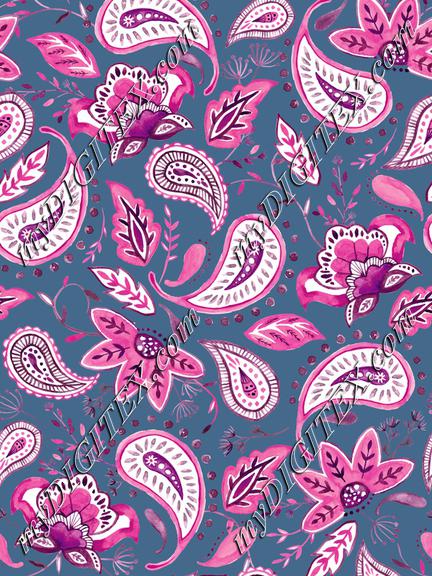 Lovely Paisley Florals Pink-BlueishGray