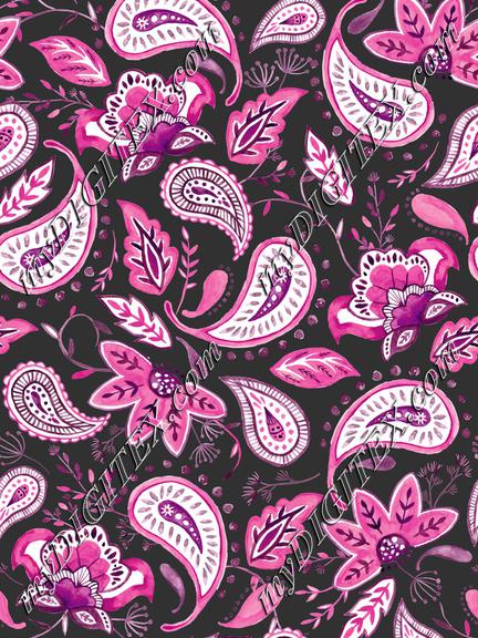Lovely Paisley Florals Pink-DarkGray