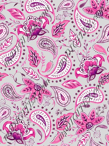 Lovely Paisley Florals Pink-LightGray