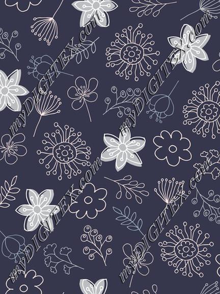 Cute Pastel Flowers - BlueGray-01