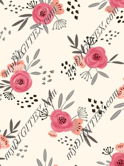 Floral Pink Garden-LightBeige