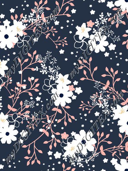Navy Blue Pink Floral Garden-01