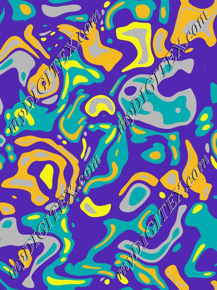 Blue yellow shapes on a purple background