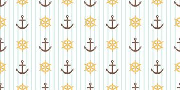 Nautical textile steering wheel and anchors with blue stripes. Marine and sailing fabric