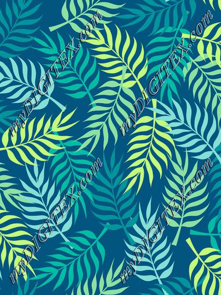 Tropical palm tree leaves on navy background