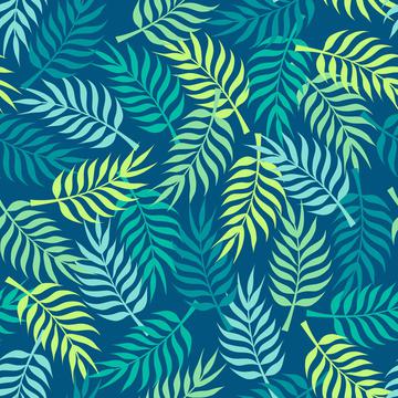 Tropical palm tree leaves on navy background