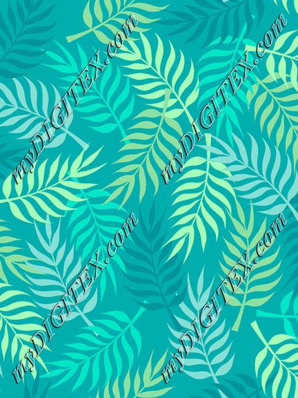 Tropical palm tree leaves on blue background