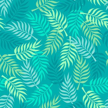 Tropical palm tree leaves on blue background
